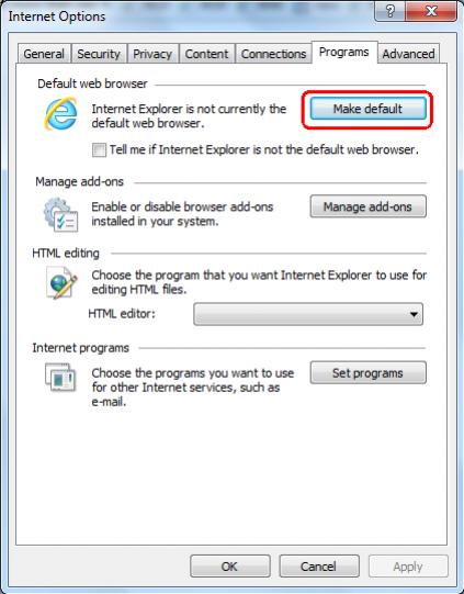 Internet Explorer (IE) Default Web Browser