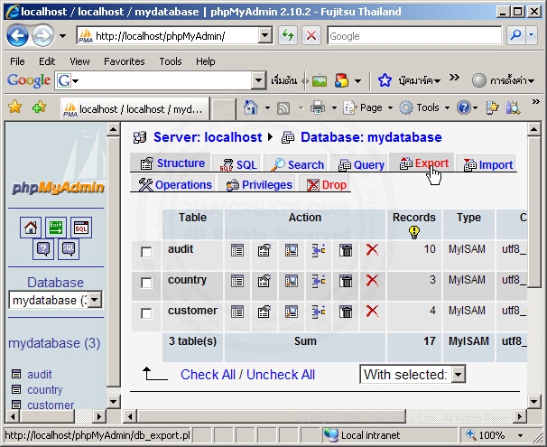 phpMyAdmin Export