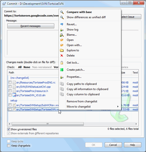 The Commit dialog