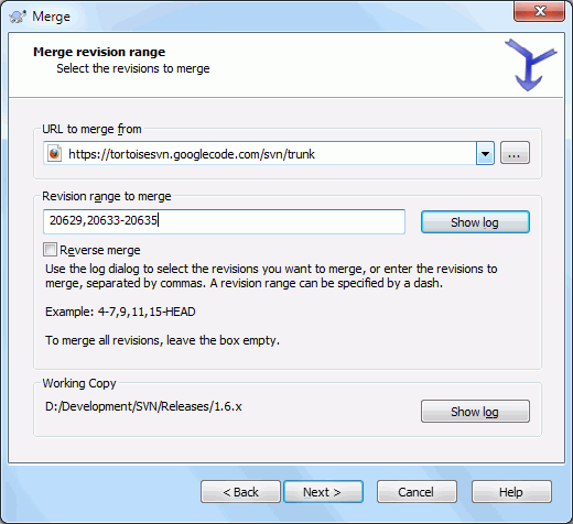 The Merge Wizard - Select Revision Range