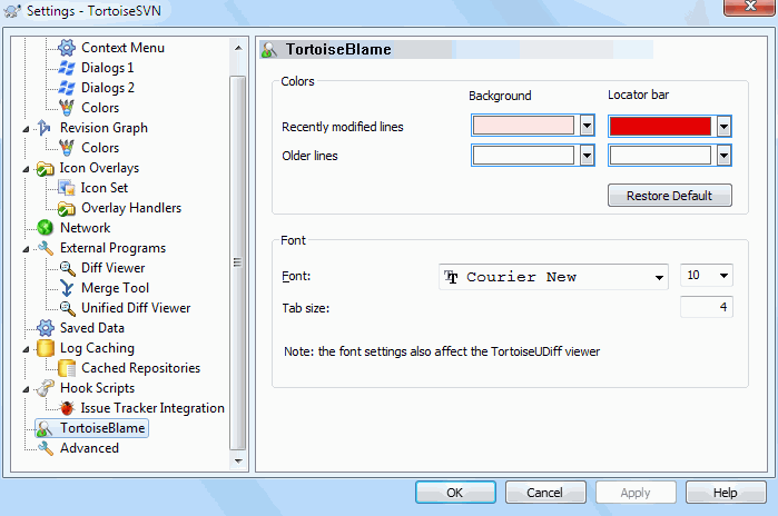 The Settings Dialog, TortoiseBlame Page