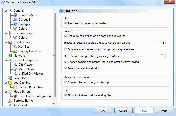 The Settings Dialog, Dialogs 2 Page