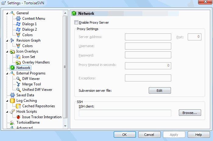 The Settings Dialog, Network Page