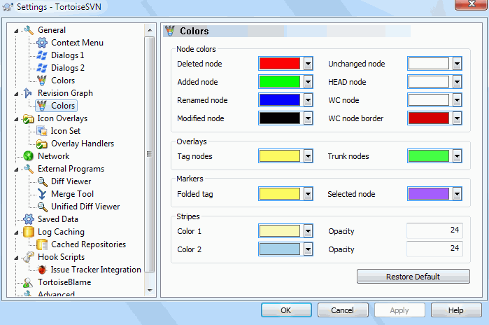 The Settings Dialog, Revision Graph Colors Page