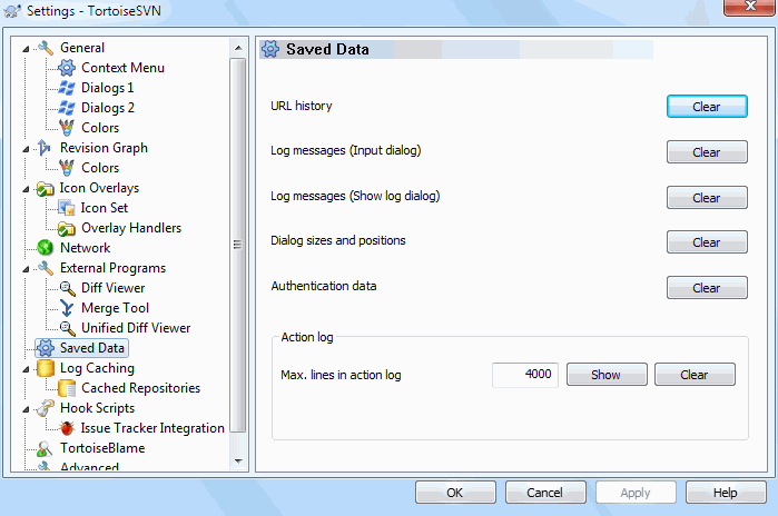 The Settings Dialog, Saved Data Page
