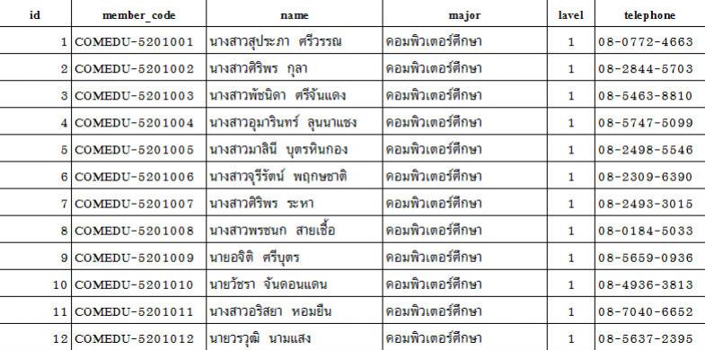 ภาพตัวอย่าง CSV ภาพตัวอย่าง CSV