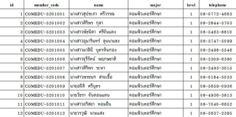 ภาพตัวอย่าง CSV