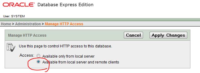 Setting access Oracle10gXE2