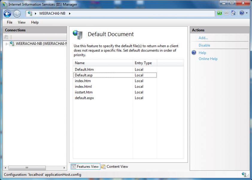 IIS7 Default Document
