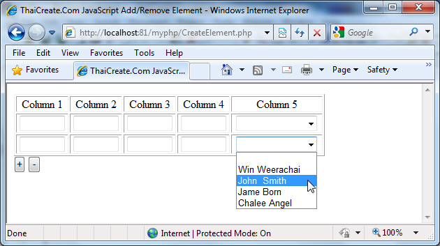 createElement('select'); + MySQL createElement('select'); + MySQL