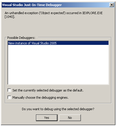 To enable/disable Just-In-Time debugging