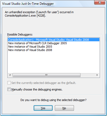 To enable/disable Just-In-Time debugging