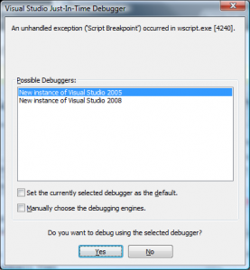 To enable/disable Just-In-Time debugging