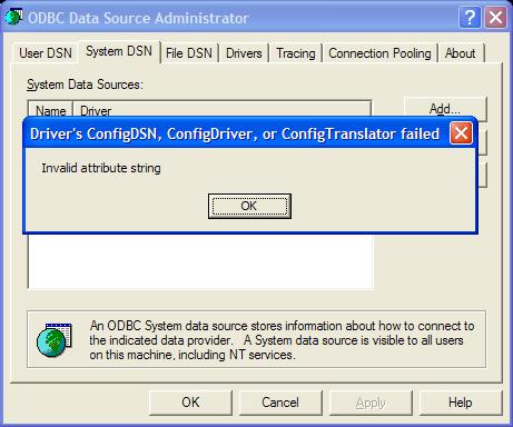 system dsn error