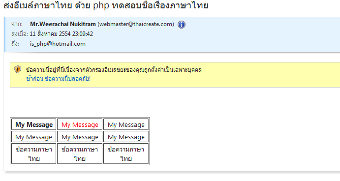 PHP Send Mail Thai Message