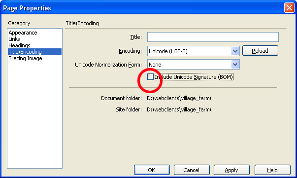 Dreamweaver UTF-8 BOM