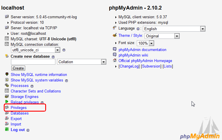 phpMyAdmin Create User
