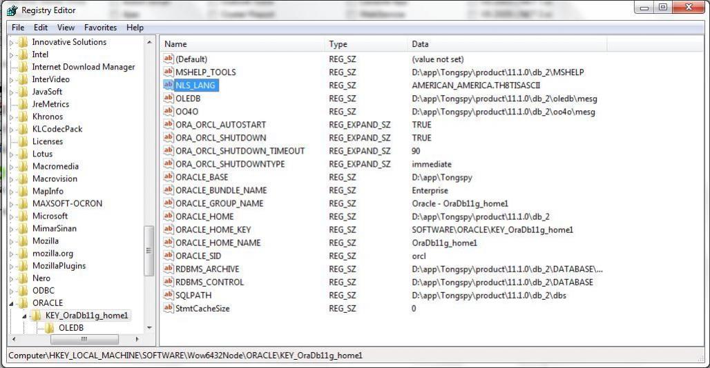 Oracle Thai  Regedit 
