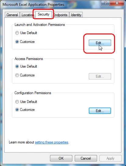 DCOM Config Windows 7 and Office Excel 2007