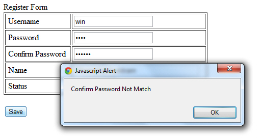 JavaScript Confirm Password