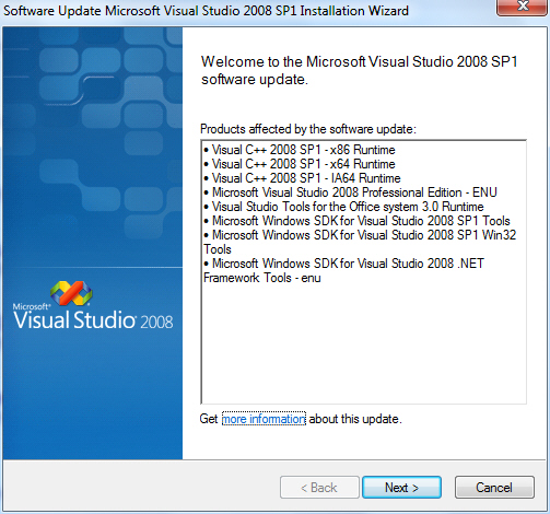 Update Visual Studio 2008 SP1