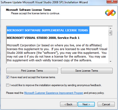 Update Visual Studio 2008 SP1