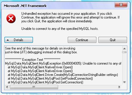 ErrorWindowsApplicationConnectToMySQL