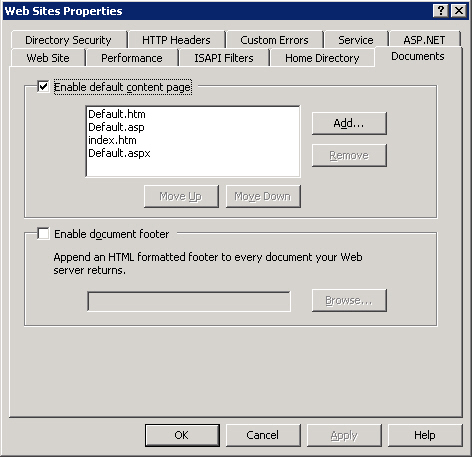 IIS Set Default Documents