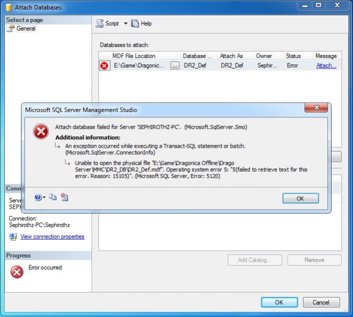 Sql Database Attach Is Failure Ms SQL Server 2008 ทำการ Attach Database แล้ว Error ครับ กรุณาช่วยดูให้ ...