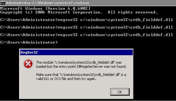 regsvr32 crdb_fielddef.dll Error