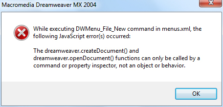Dreamewaver Error