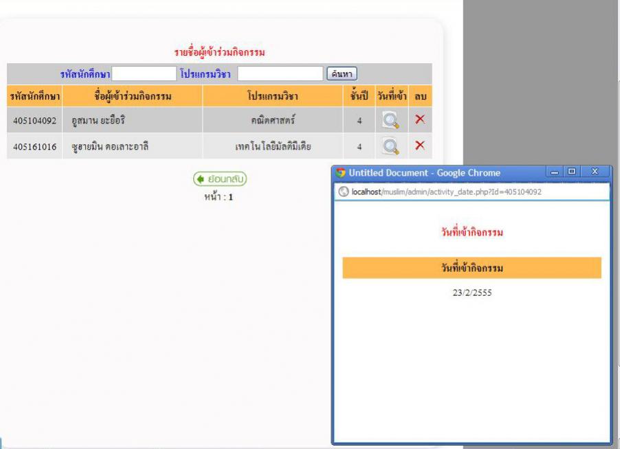 รูปแสดงเวลาเข้ากิจกรรม