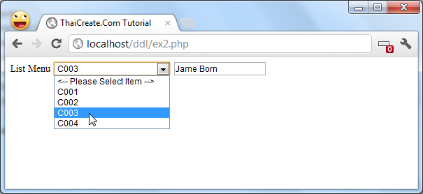 List Select Menu Auto Fill Textbox