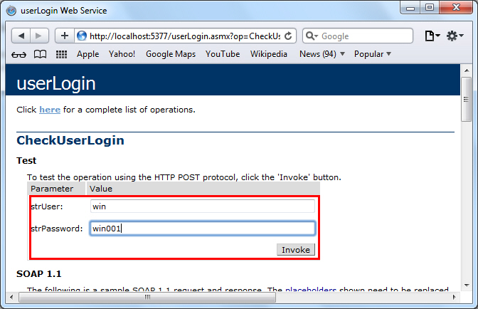 Web Service and Login Username Password