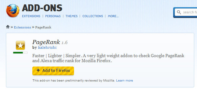 Mozilla Firefox PageRank