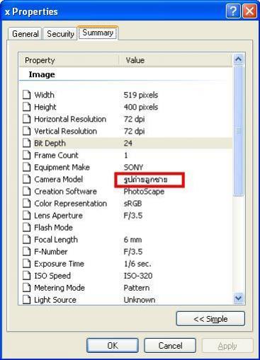 ภาพด้านล่างนี้ เกิดจากใช้ freeware แก้ไขข้อมูล EXIF และแสดง