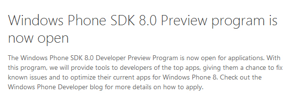 Windows Phone 8 SDK Open Now