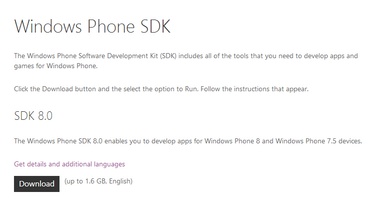 Windows Phone 8 SDK Download Now