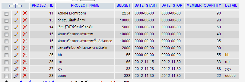 ตารางโครงการ