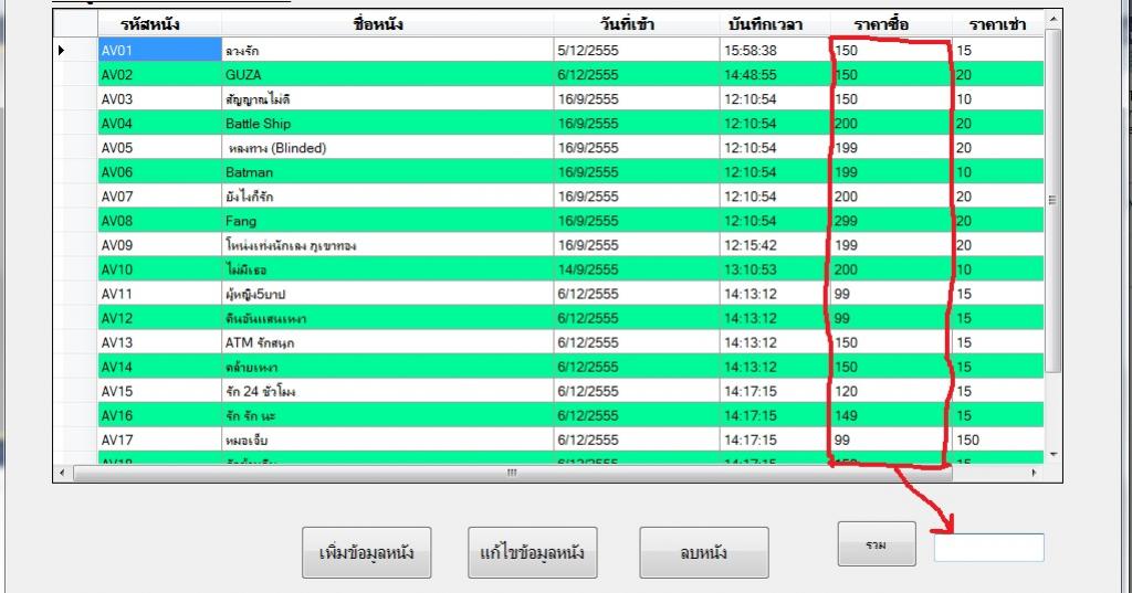 คือต้องการ เอาตัวเลขในชื่อ ราคา มารวมกันแล้ว โชว์ใน Textbo