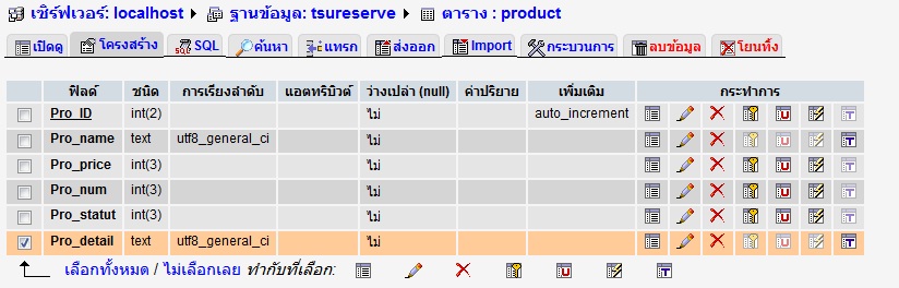 ตารางสินค้า