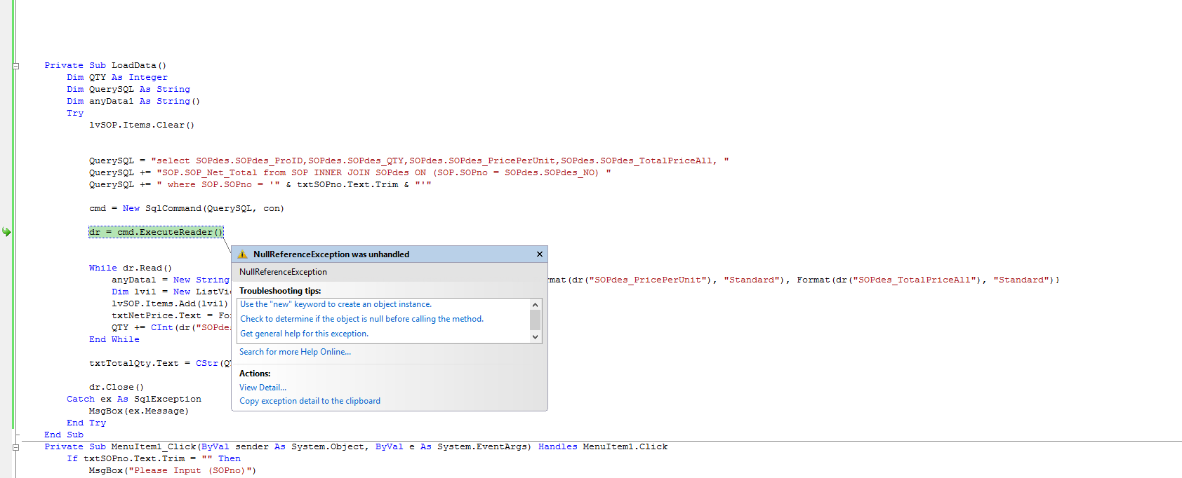 Error NullReferenceException