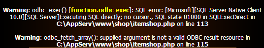 Warning odbc_exec