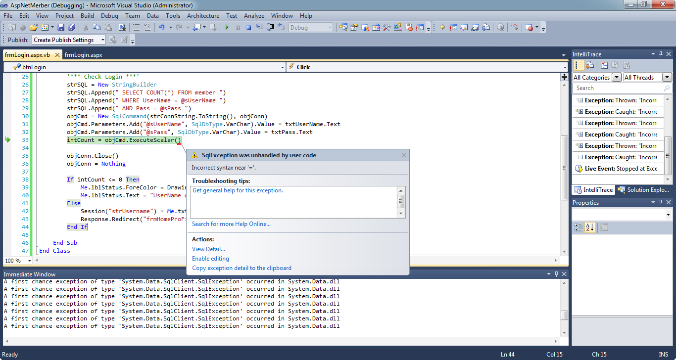 ปัญหาการใช้งาน Incorrect syntax near
