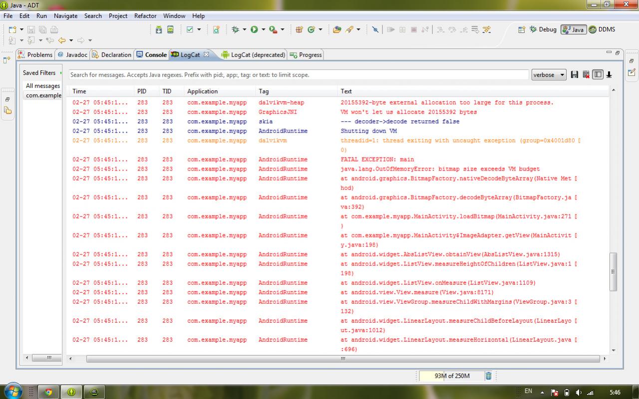 หน้าจอlogcat หน้าจอlogcat