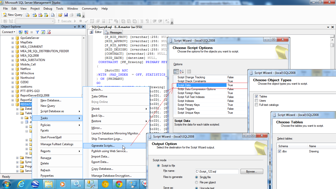 ขอความรู้หน่อยคับ วิธีสร้าง Script sql 2008 ข้อมูลมาด้วย ใครมีวิธีช่วย ...