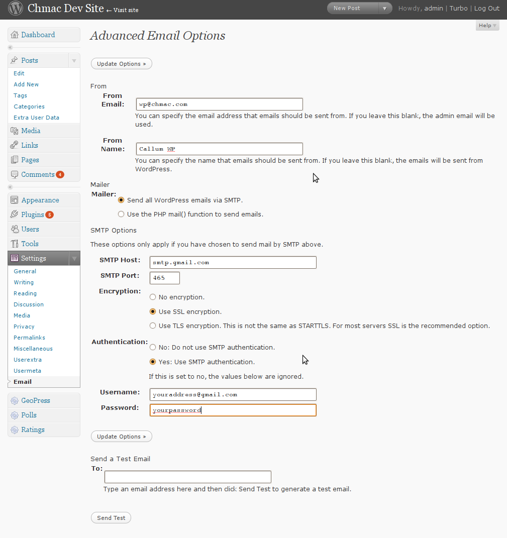WordPress Send Mail SMTP