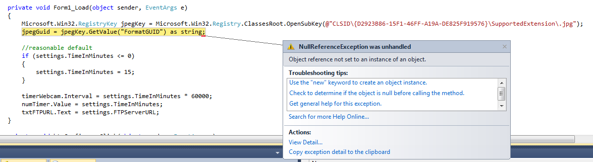 เกิด error ว่าObject reference not set to an instanc