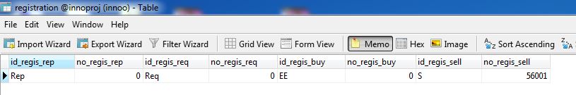 ดาต้าเบสของ registration