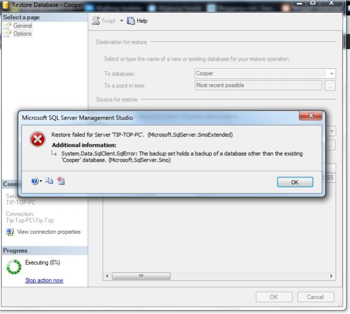 พี่ใครรู้บ้างว่าเป็นอะไร SQL Server 2008 R2 - The backup set holds a ...